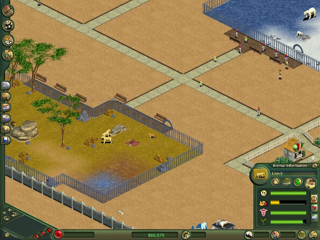 RustyZoo showing the same lion exhibit and the same Animal Information panel.